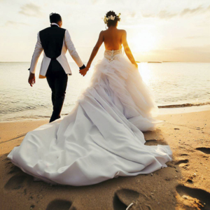 fotografia di matrimonio, sposi in riva al mare
